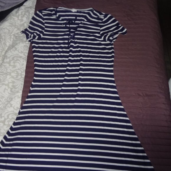 Garage navy blue and white striped dress - Picture 1 of 2